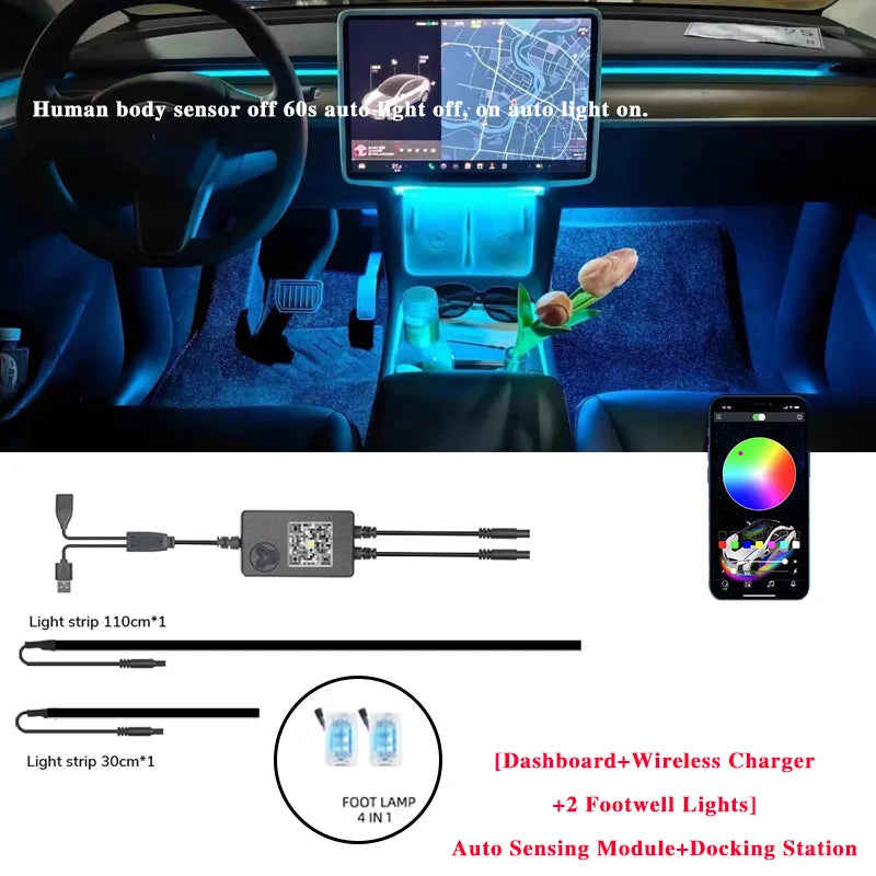 For Tesla Model-Wireless Charging Neon LED Light S