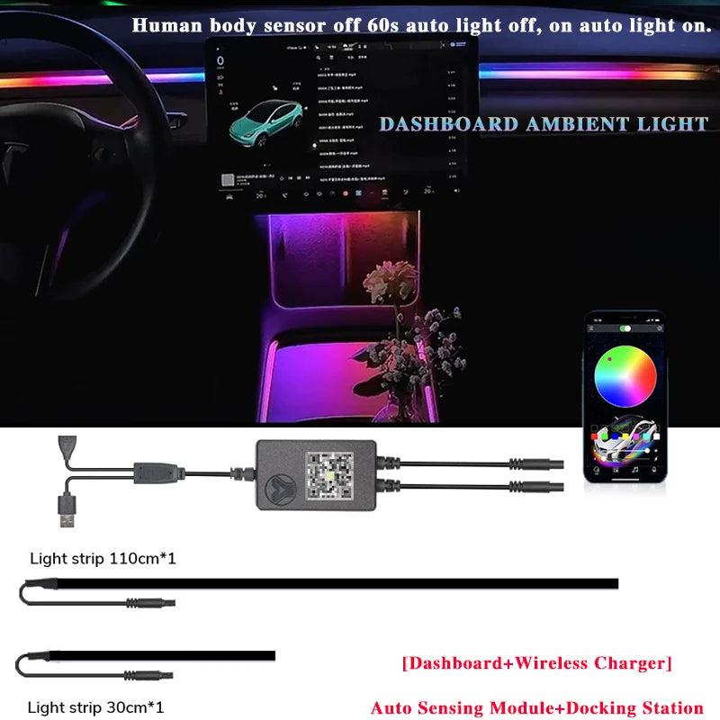 For Tesla Model-Wireless Charging Neon LED Light S
